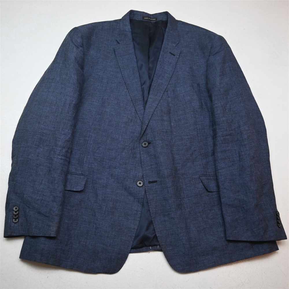 Paulo Solari 50R Blue 100% Linen Mens Blazer Suit Jacket Sport Coat